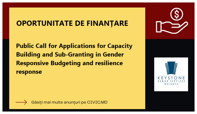 Public Call for Applications for Capacity Building and Sub-Granting in Gender Responsive Budgeting and resilience response  