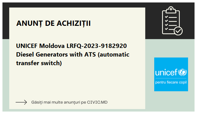 UNICEF Moldova LRFQ-2023-9182920 Diesel Generators with ATS (automatic transfer switch)