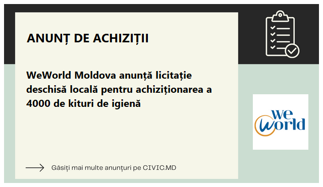 WeWorld Moldova anunță licitație deschisă locală pentru achiziționarea a 4000 de kituri de igienă