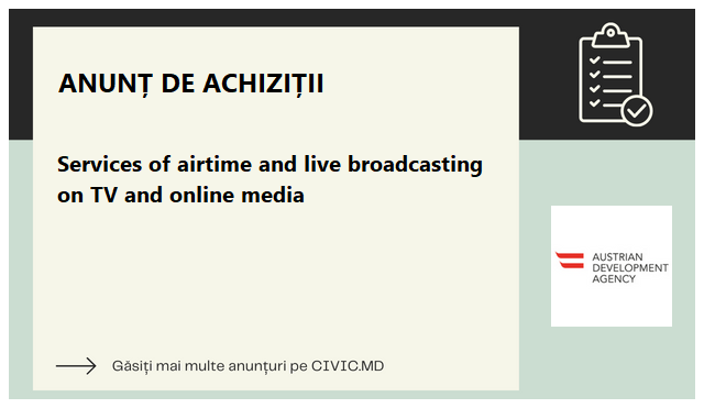 Services of airtime and live broadcasting on TV and online media
