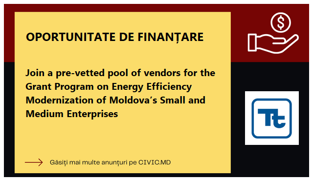 Join a pre-vetted pool of vendors for the Grant Program on Energy Efficiency Modernization of Moldova’s Small and Medium Enterprises