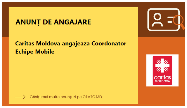 Caritas Moldova angajeaza Coordonator Echipe Mobile