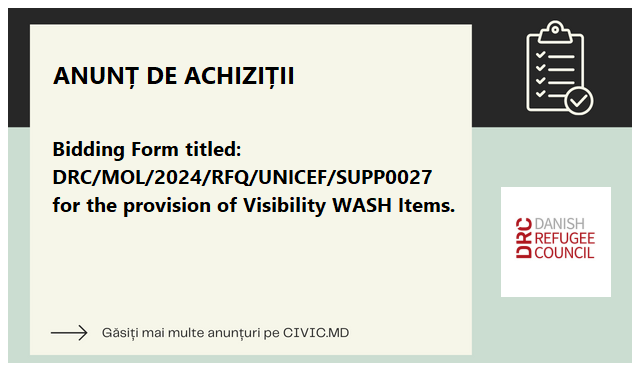 Bidding Form titled: DRC/MOL/2024/RFQ/UNICEF/SUPP0027 for the provision of Visibility WASH Items.