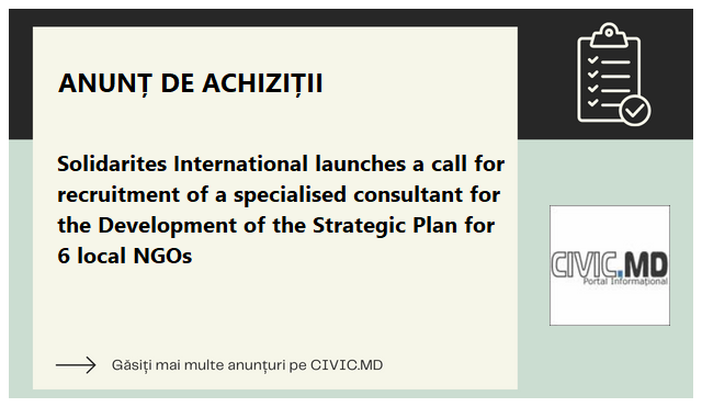 Solidarites International launches a call for recruitment of a specialised consultant for the Development of the Strategic Plan for 6 local NGOs